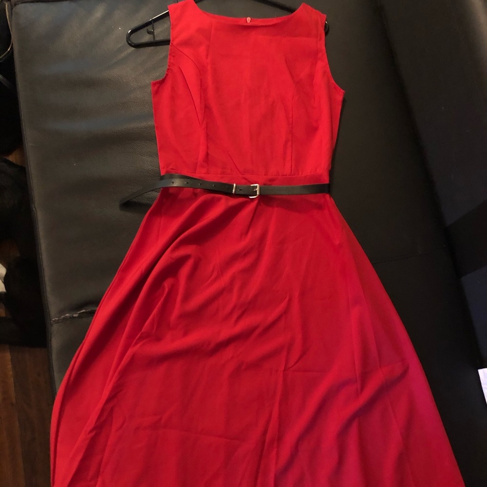 Retro red knee length swing dress